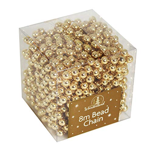 Widdle Gifts Ltd - Guirnalda de Cuentas para árbol de Navidad (8 m), Color Dorado