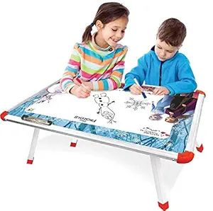 ADLON Multipurpose Foldable Laptop Study whiteboard Writing Bed Breakfast Tray Table with Adjustable Magnetic Legs Write & Wipe Table for Kids (24X12X9.5 inch) (Frozen Writing Table Big)