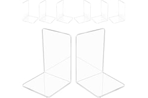 VORTIX 8 Piezas Sujetalibros Transparente, Sujeta Libros Tamaño Grande y Reforzado – para Oficina, Escuela y Biblioteca, Sujetalibros Estanteria Minimalistas y Robustos