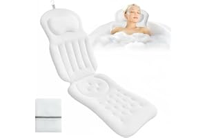 TAZZOR Coussin de Bain Complet pour la Baignoire - Tapis de Bain épais avec Appui-tête - Soutient Le Cou, Le Dos et Les Jambes - avec ventouses, Crochet de Suspension, Sac à Linge