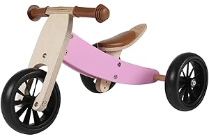 Bandits & Angels Smart Bike Laufrad Holz 4-in-1 Retro Pink ab 1 Jahr – Für Jungen und Mädchen – Laufrad aus Holz – Umkehrbar in Dreirad und Zweirad – Verstellbarer Sattel