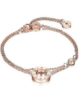 findout Damen 14K Rotgold Titan Stahl Zirkonia Inlay doppelte Liebe Armband / Fußkettchen überzogen , für Frauen...