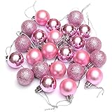 Bola de adorno - SODIAL(R) 24 piezas XMAS bolas brillas elegantes de adorno de decoracion de arbol chucherias de Navidad de color rosa
