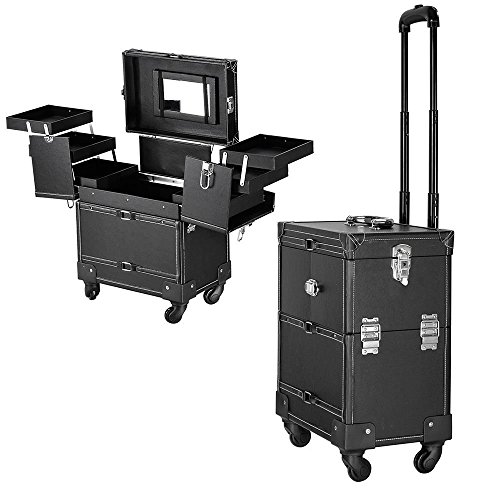 New Vanity Trolley case, vanity case, cosmetic case with mirror 51 X 37 X 24 cm (black)