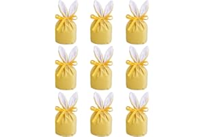 ILUFAM 9PCS Easter Gift Bags Bunny Ears Velvet Candy Bags Easter Treat Bags Goodie Bags Rabbit Snack Party Bags (Yellow)