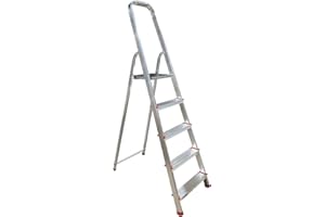 FERRETERIA LEPANTO Escalera Plegable 5 peldaños de Aluminio, Escalera de Tijera Resistente y Ligera, Antideslizante, Uso domestico, soporta hasta 150 kg