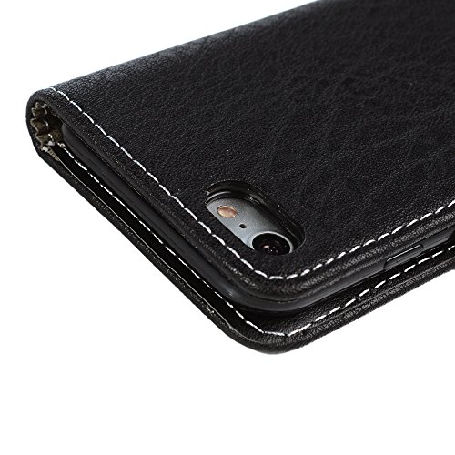 iPhone 7 Hardcase iPhone 7 Flip Hülle YOKIRIN Premium Kunstleder Muster Purse Geld PU Leder Schutzhülle TPU Innenschale Wallet Case Brieftasche Flipcase Klapptasche Portemonnaie Handyhülle mit Karteneinschub Standfunktion und Magnetverschluß Schwarz - 5