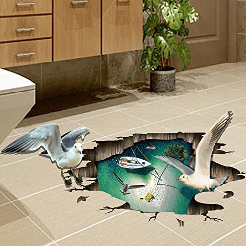 fashionbeautybuy 3D Style Seagulls Sea Boat Wall Sticker Paper Home Decal Removable Living Dinning Room Bedroom Kitchen Art Picture Murals Girls Boys kids Nursery Baby Decoration