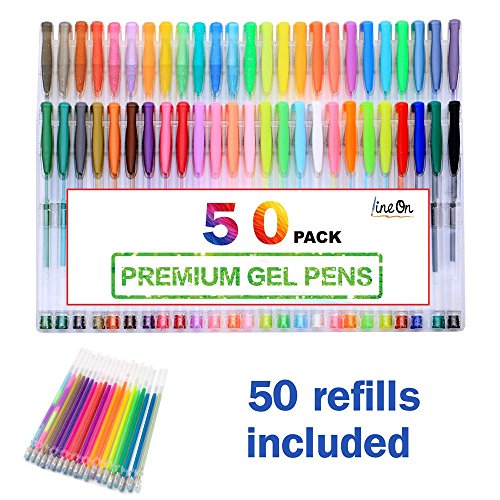Lineon 100 Colores Gel Bolígrafos 50 colores gel plumas con 50 recambios juegos de gel pluma para Libros de Colorear para Adultos Marcadores de Arte