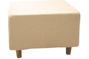 Highdi Copri Pouf Quadrato Elasticizzato, Spandex Copertura Dell'Ottomano Tinta Unita Copri Poggiapiedi Poltrona per Soggiorno, Morbido Lavabile Fodere per Sgabello (L,beige jacquard)