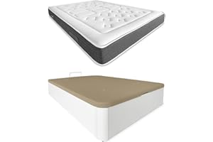 DUÉRMETE ONLINE - Pack Colchón Viscoelástico Bio Nature Grosor 24 cm con Canapé Madera Abatible Gran Capacidad Color Blanco, 150 x 190 cm