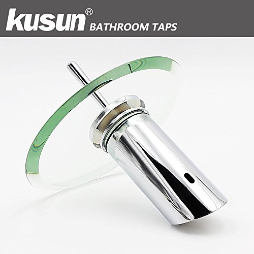Kusun® Moderne Armaturen Badezimmer Waschbecken Armaturen Luxus Chrom Finish Armaturen mit Glas-Wasserfall-Auslauf mit Messing Wasserhahn Körper und Keramik Kartusche (Warmes und kaltes Wasser Alternative) KT026M - 4