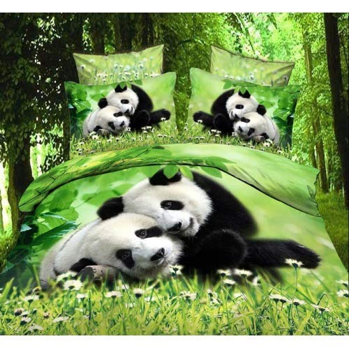 FuweiEncore 3D Red Folwer Printed Cotton 3-Piece Wedding Bedding Sets/Duvet Covers,Dot (Color : Panda)