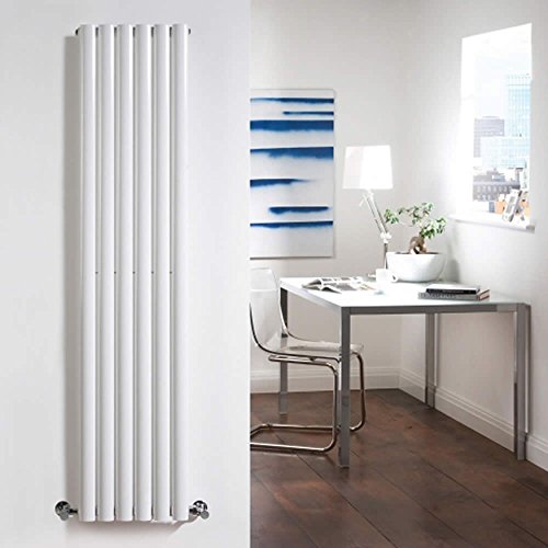 Hudson Reed - Radiador de diseño vertical, en acero blanco, 1600 mm x 354 mm, 1014 vatios, 6 columnas ovaladas, calefacción doméstica, decorativo, de agua
