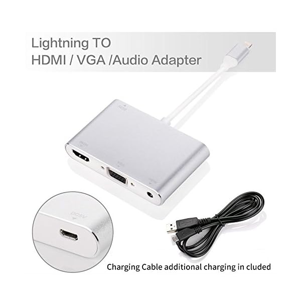 Saiwill HDMI+VGA+Audio-Adapter, HDTV1080P VGA & HDMI & Audio Adapter, 3 in 1 Digitaler AV-Adapter Konverter für alle Geräte über der IOS 5-Version – Bild 3