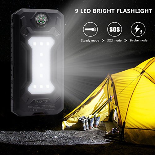 Caricabatterie Solare 12000mAh ADDTOP Solare Power Bank con 2 Porte USB Batteria esterna portatile LED Torcia per Smartphone,Tablet,iPhone,Samsung, Huawei, HTC, LG, Nexus,