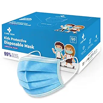 Careview KIDS 4 Ply Disposable Surgical Face Masks Pack of 50, Blue Color, PFE>95%,BFE>99%, SITRA, BIS (ISI), and CE certified (KIDS-4PLY-MASK)