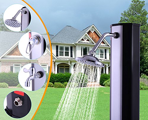 ZELSIUS Solardusche „Emerald“ Gartendusche mit Wasserhahn Pool Dusche 35 Liter Schwarz mit Silber - 8