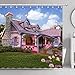 Produktbild AdaCrazy Pink House Flower Garden Duschvorhang 3D-Druck Wasserdicht beschichtetes Bad aus Polyestergewebe mit 12 Haken 71 Zoll