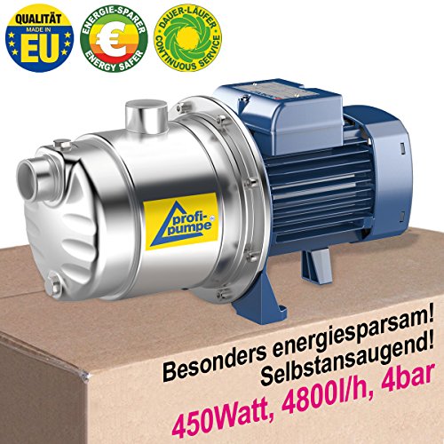 Preisvergleich Produktbild PROFI- PUMPE HAUSWASSERWERK HAUSWASSERAUTOMAT SELBSTANSAUGEND KREISELPUMPE PUMPE INNO-TEC 450 Watt mit max. 4bar / max. 4800L / h, 4-Stufige LEISE ENERGIESPARSAME EDELSTAHL-Pumpe für Klarwasser aus REGENWASSERTANK ZISTERNE REGENTANK ERDTANK TRINKWASSER REGENWASSER u. BRAUCHWASSER -Versorgung / PROFI & INDUSTRIE Qualität aus EU-FERTIGUNG DAUERLAUF-geignet
