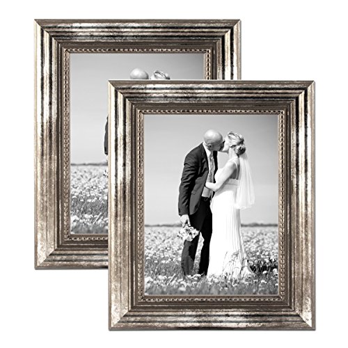 Photolini Set da 2 cornici per foto da 20x30 cm argento barocco antico in legno massiccio con lastra in vetro e accessori/cornici per foto/cornici barocche