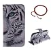Produktbild Schutzhülle für iPhone 4 / 4S, GOCDLJ Ultra Thin PU Leder Flip Cover Muster Tasche Ledertasche Handytasche Hülle für iPhone 4 / 4S Buchstil Handyhülle Protective Case Etui Bumper Schale Wallet vollständig schützende mit Magnetverschluss Ständerfunktion ID Karte Slots Pouch Soft Silikon Backcover Rückseite shell kunstlederhülle + Chinesischer Stil Rote Armbänder Design Weißer Tiger