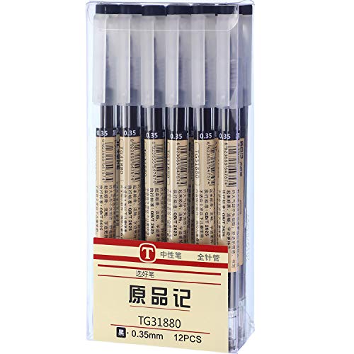 Chinco 0.35 mm Stylo à Encre Gel Noir Stylo à Bille Extra-Fin pour la Fournitures de Bureau d'École (12 Pièces)