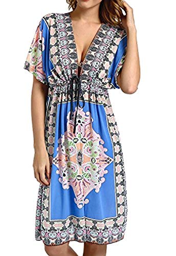VENBON Femmes V-Cou Coupe Lâche Maillot De Bain Cover Up Robe De Plage-Blue