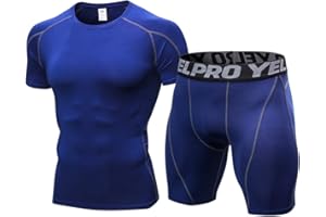 Shengwan 2 Piezas Hombre Camisetas de Compresión Manga Corta+Secado Rápido Pantalones Cortos de Fitness para Correr, Ejercicio,Gimnasio