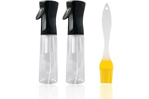 BEIIEB 2 Pieces 300ml Oil Sprayer Bottle, Sustainable Multipurpose Olive Oil Spray Bottle, Clear Vinegar Dispenser Bottle for Cooking, BBQ, Hot Air Fryer, Picnic, Salad with 1 Piece Silicone Brush