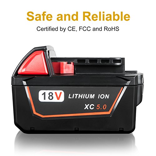 FLAGPOWER 18V 5.0Ah Werkzeug Batterie Ersatz Milwaukee Akku 18V für Milwaukee M18 XC 48-11-1815 48-11-1820 2601 2610 2611 2620 2630 2650 (5000mAh 2 Stück) - 2