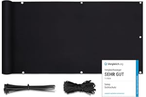 Sekey Brise-Vue pour Balcon ou Jardin Couverture de confidentialité Écran Polyster PES Vent Protection UV Opaque Résistant aux Intempéries 90 x 300cm, avec Attaches de câble et Cordons, Noir