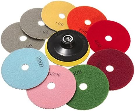 Wishfive 10pcs 4 Inch 50 Grit to 6000 Grit Diamond Polishing Pads for Granite Marble Polish
