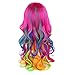 Hosee Women Ladies Multi-color Rainbow Cosplay Party Long Curly Full Wig