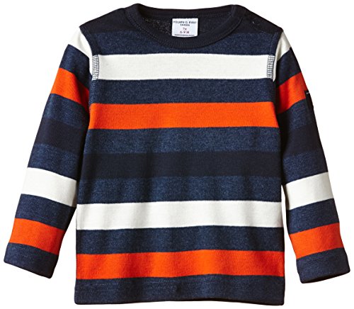 Polarn O. Pyret Baby-Boys Billing Striped Long Sleeve T-Shirt, Blue Melange, 6-9 Months