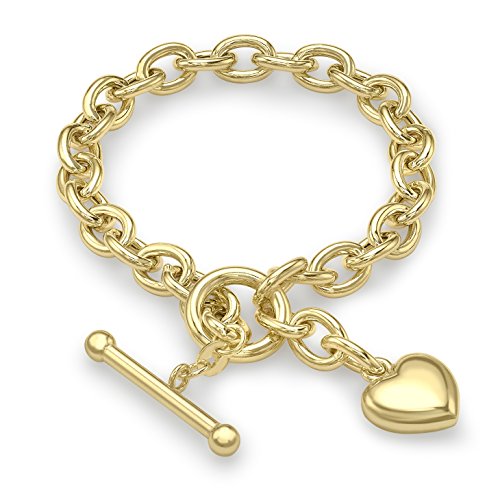 Carissima Gold Armband aus 9-karätigem Gelbgold, T-Verschluss, Herz-Anhänger, 19 cm