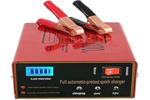 KEYOHOME 12V/24V Chargeur de Batterie pour Voiture Intelligent Automatique Mainteneur, au Lithium, Plomb Acide Batterie, 140W 6Ah à 105Ah, avec LED écran