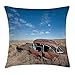 Produktbild GONIESA Cars Throw Pillow Cushion Cover, Old Rusty Automobile in The Middle of New Mexico Bushes Ghost Town Vehicle Theme Print, Decorative Square Accent Pillow Case, 18 X 18 inches, Tan Blue