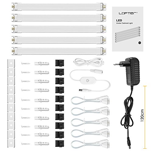 Preisvergleich Produktbild Led Lichtleiste Küche, LED Unterbauleuchte Schrankleuchte 5 Stück LED Schrankbeleuchtung mit Stecker für Küche mit Berührungsschalter, Verbindungskabel und Verlängerungskabel [Energieklasse A+++]