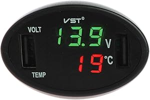 JENOR Thermomètre numérique LED pour voiture, voltmètre, chargeur USB, moniteur de batterie, jauge de température