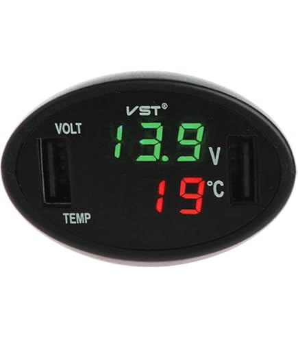 Caricatore USB Auto 3 In 1 Con Voltmetro E Termometro - Doppia Porta 5V 2.1A, Display LED Verde/Rosso, Adattatore Accendisigari Per 12V-24V