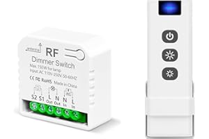 Tedeligo Variateur D'éclairage Interrupteur Sans Fil Avec Télécommandes, AC220V Gradateur Pour LED Et Halogènes 10W-150W, Compatible Avec Les Variateurs De Panneau Mural (Pas Besoin De Wi-Fi)