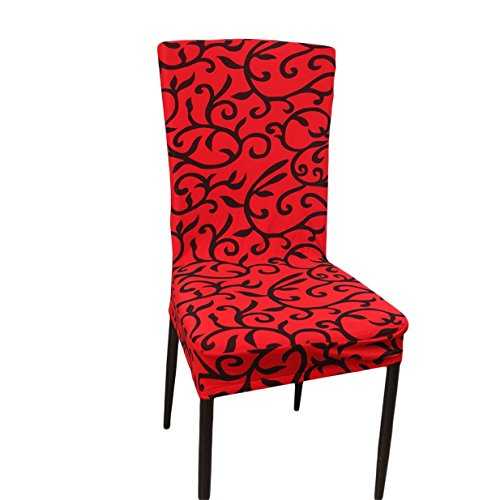 HENGSONG Modische Elastische Dining Chair Bezug Stuhl-Abdeckung Stuhlhussen für Hotel Hochzeit Party Haus Dekoration (Rot + Schwarz) - 4