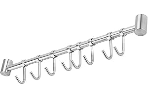 INTIRILIFE barra de colgar para la cocina de acero inoxidable con 9 ganchos móviles para taladrar - 49.8 x 3.4 x 2.2 cm - barra de colgar para la cocina gancho varilla portavasos soporte de pared
