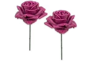 MATCHES21 HOME & HOBBY Fiori di rosa artificiale con gambo come rose decorative artificiali in cera, 2 fiori di rosa rosa come veri per composizioni floreali – rose di cera come decorazione per cimitero