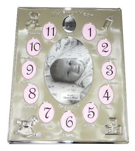 Silver Plated ' My First Year ' Photo Frame Babys First Birthday Christening Gift - Holds 13 photos