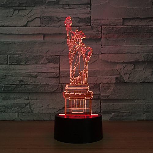 Leisurely Lazy Statue of Liberty Shaped 3D Optical Illusion Lamp 7 Colors Change and 15 Keys Remote Control LED Table Desk Lamp for Home Bedroom Decoration