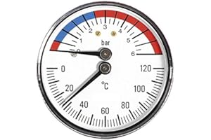 PLUMBING4HOME 63mm 6BAR 120C Thermo Pressure Gauge 1/2 inch Rear Entry Manometer
