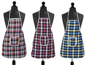 Yellow Weaves Waterproof Cotton Kitchen Multi Colour Apron With Front Pocket - Set Of 3