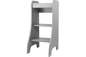 Puckdaddy Tour d'observation Turmine 43x50x94 cm, chaise haute pour enfants en bois gris, aide de cuisine pratique, tour d'apprentissage pour les tout-petits de 1 à 4 ans